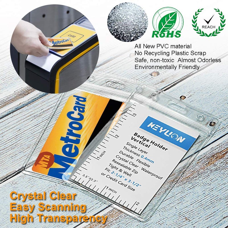 KEYLION 100 Pack ID Card Name Badge Holder, Heavy Duty Clear Transparent Plastic PVC Vertical Sleeve Pouch with Waterproof Type Resealable Zip - Image 5